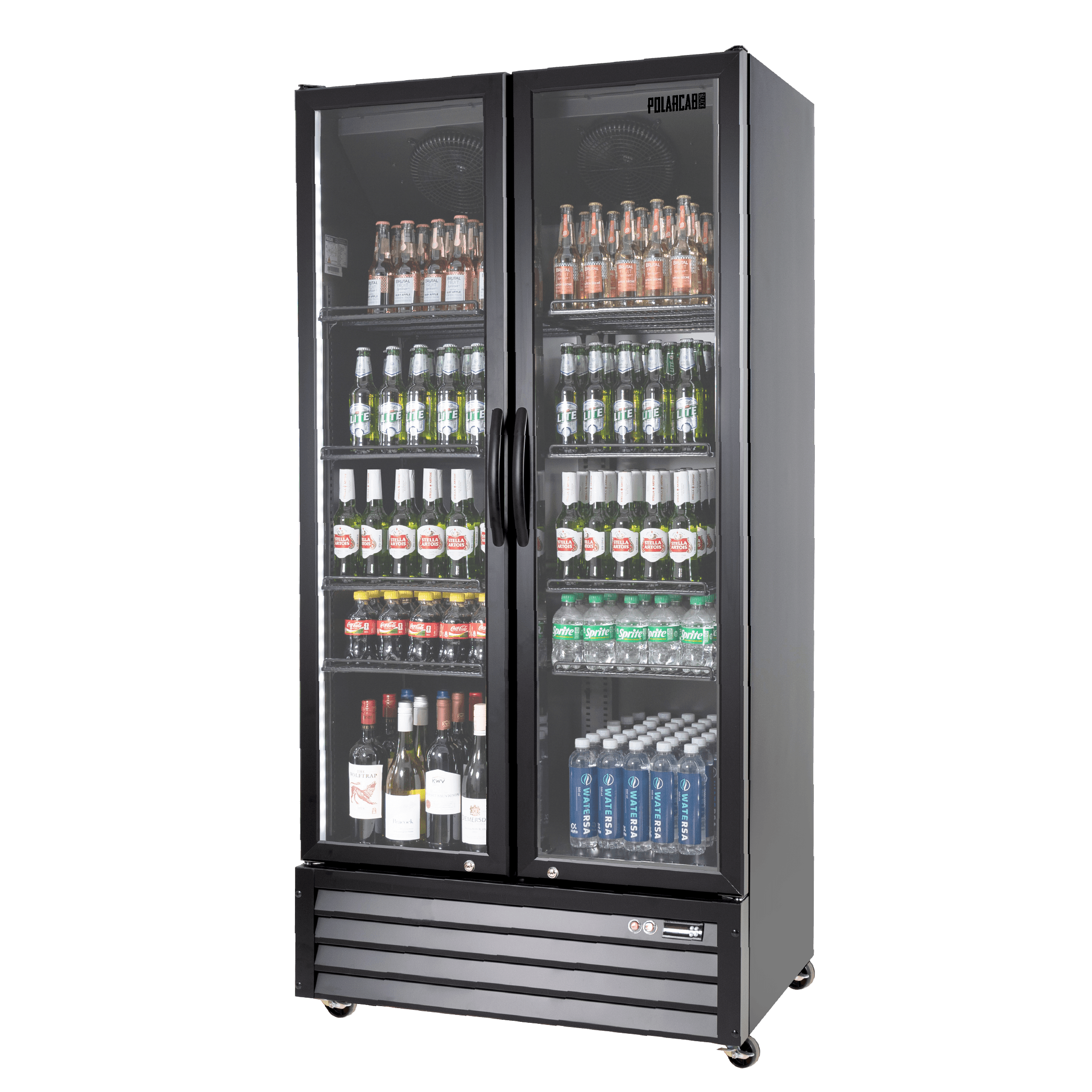 PolarCab Black Double Glass Door Upright Fridge (URP0940)