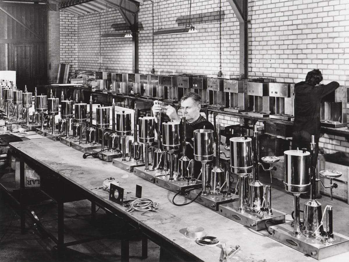 An early Bravilor production line, in black and white