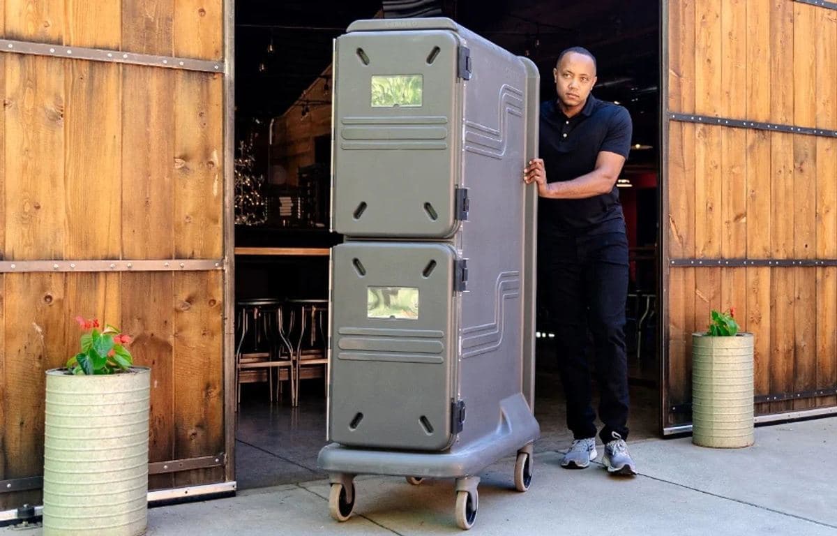 Cambro insulated food transporter wheeled out for an event