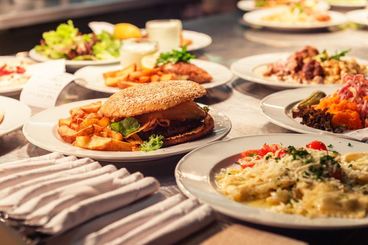 Plated meals ready to serve on white crockery