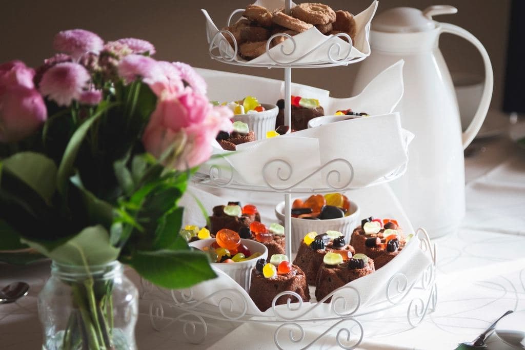 Pastries on a tiered stand for tea service