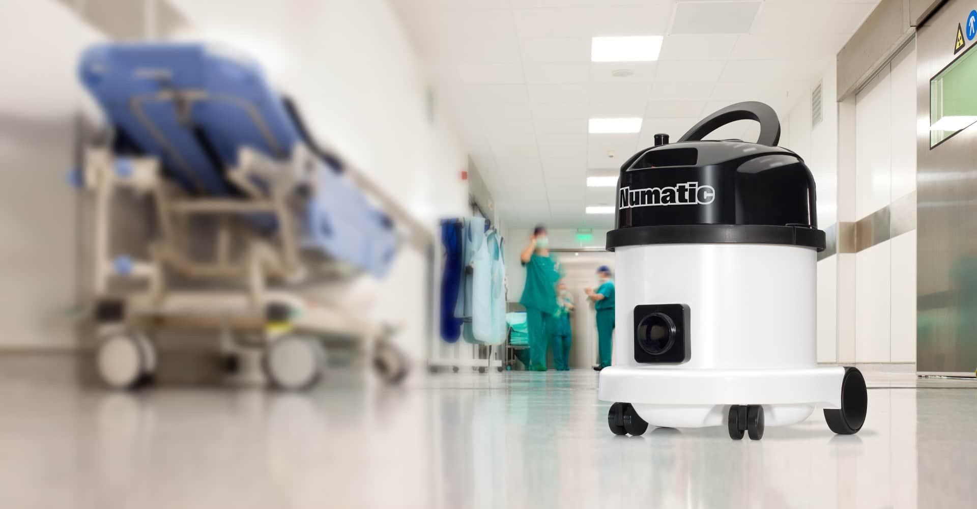 Numatic tub vacuum in a hospital corridor