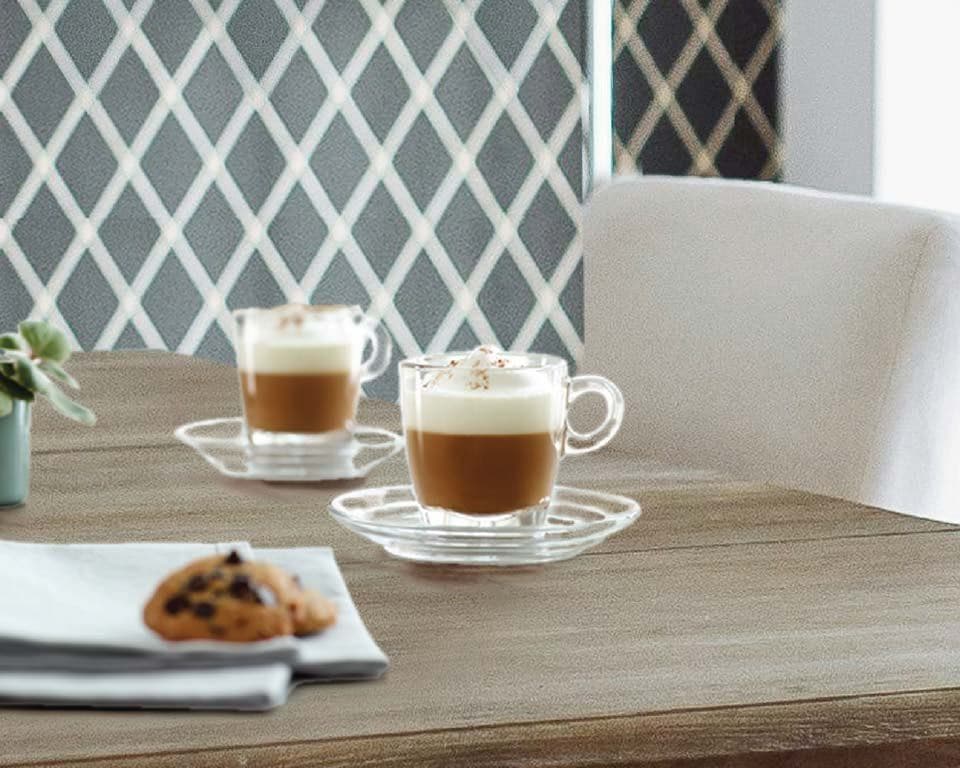 Ocean coffee cups and saucers on a café table