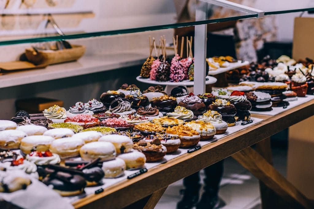 Pastries on a dessert café counter