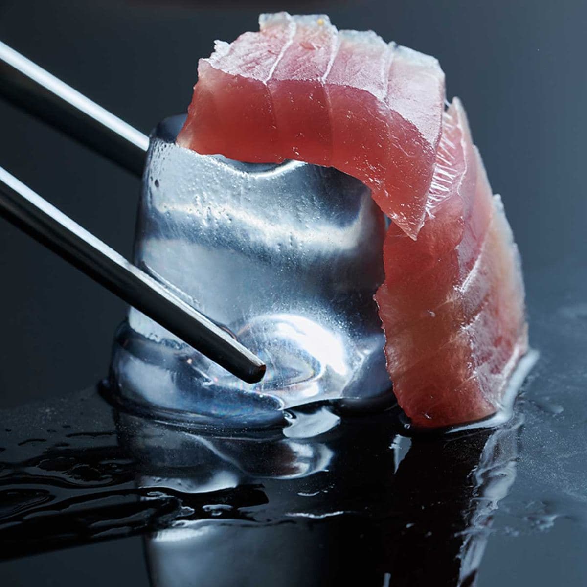 Raw fish displayed on clear Scotsman ice