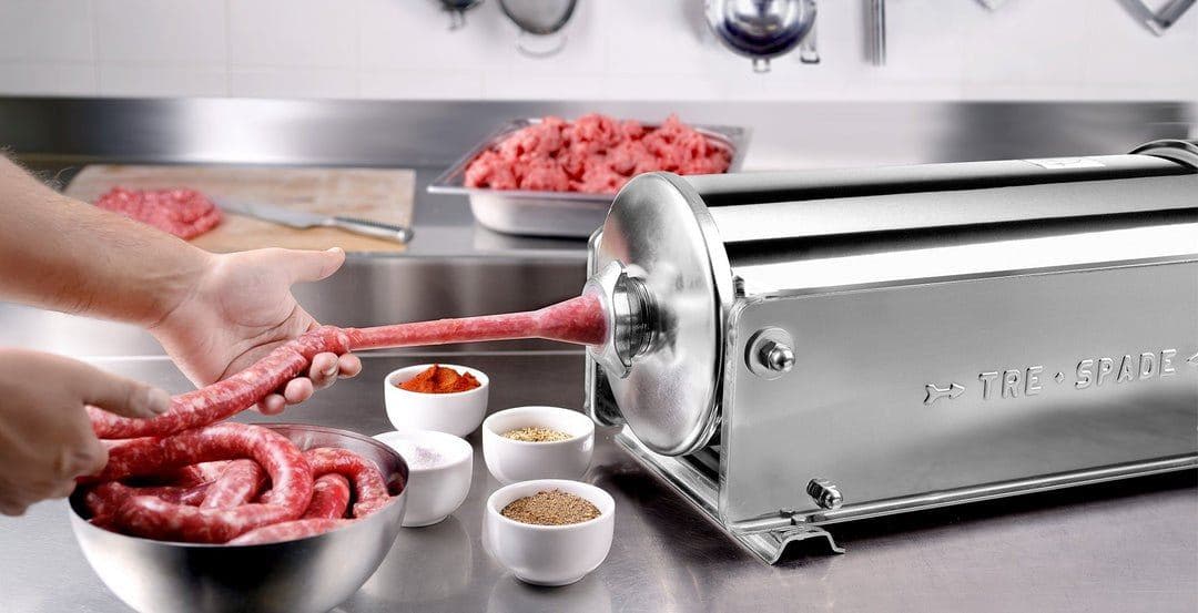 Sausages filled on a Tre Spade sausage filler