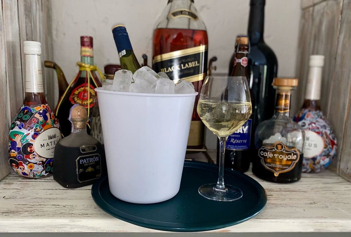 Ice bucket and wine glass on a Tuff Tray