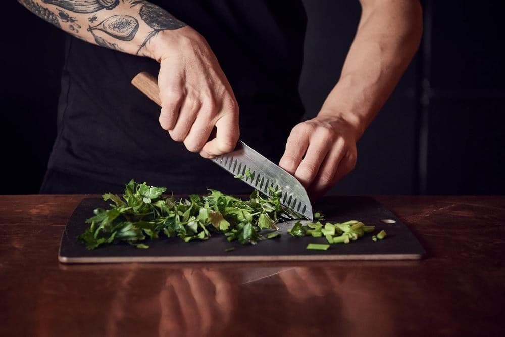 Herbs chopped with a Victorinox knife