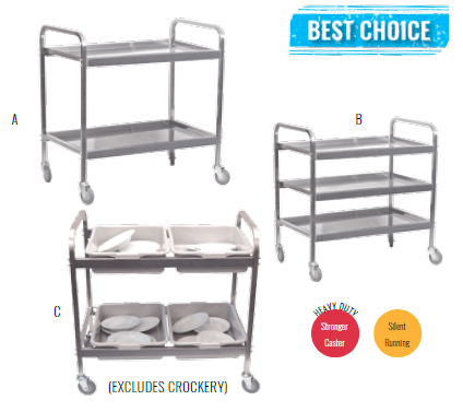 HEAVY DUTY TEA TROLLEY STAINLESS STEEL