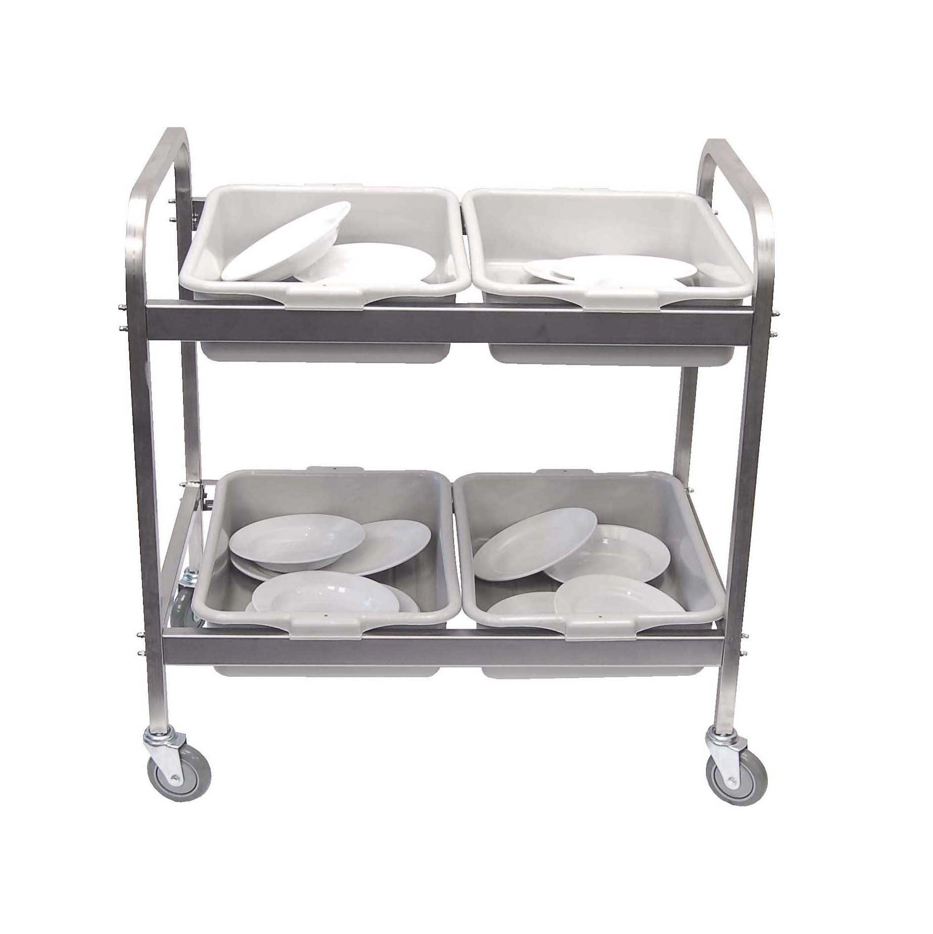DISH CLEARING TROLLEY - S/STEEL WITH 4 TOTE BOXES - 870 X 545 X 930MM