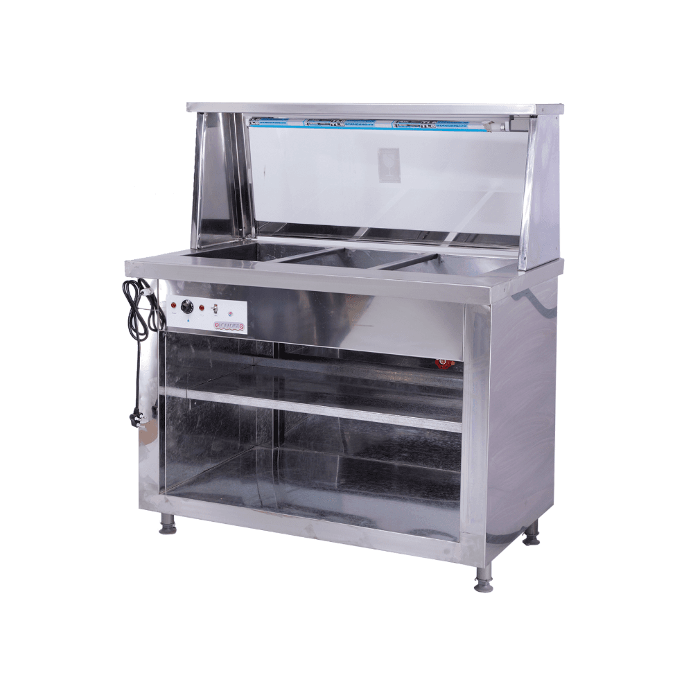 3 Division floor model bain marie & sneeze guard