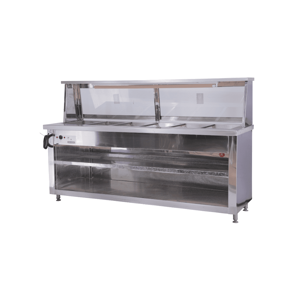 6 Division floor model bain marie & sneeze guard