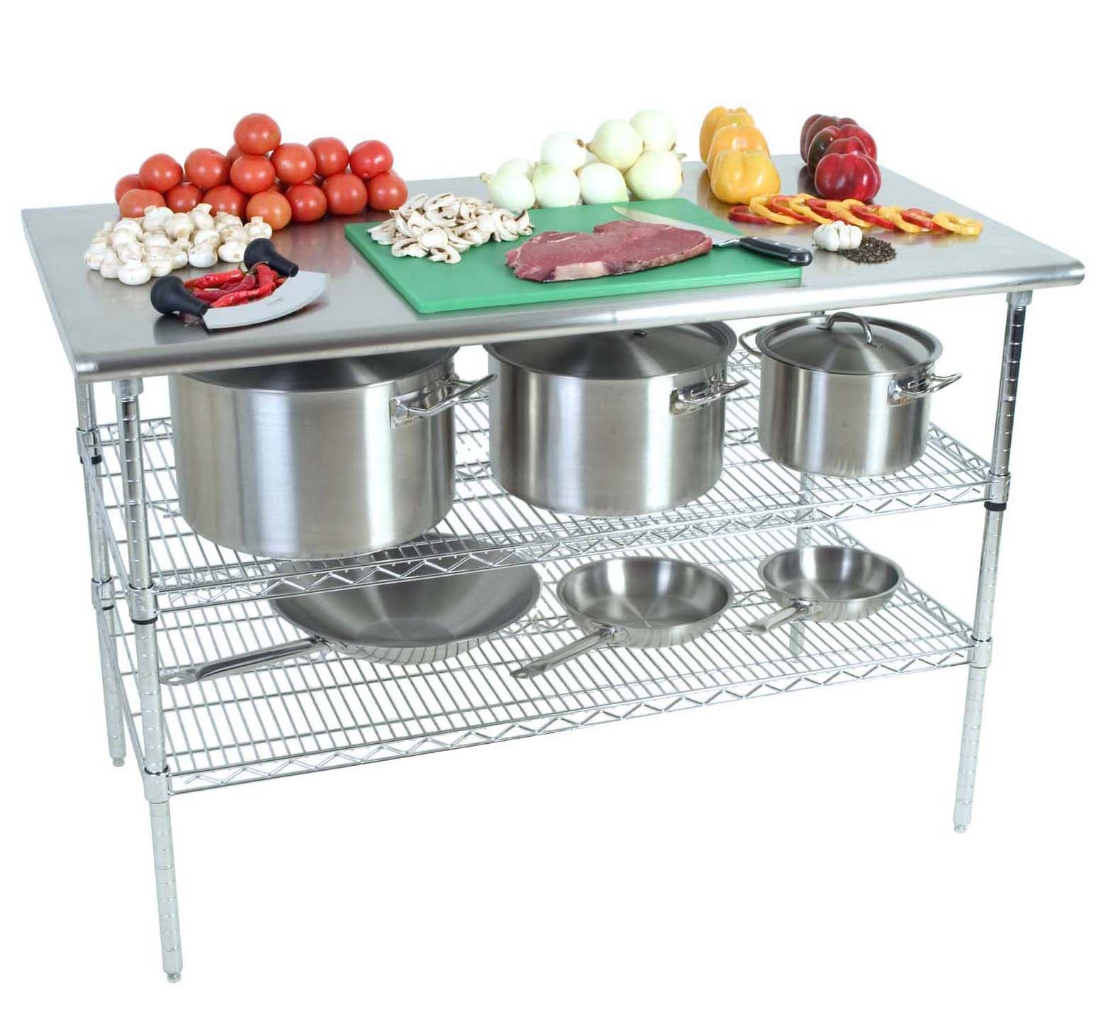 WORK TABLE S/STEEL - 2-TIER - PLAIN TOP - 1300 X 690 X 870MM
