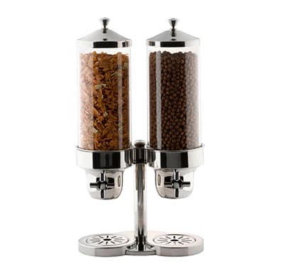 CEREAL DISPENSER DOUBLE S/STEEL - POLYCARBONATE CYLINDER 215 X 310 X 595MM 7.4LT